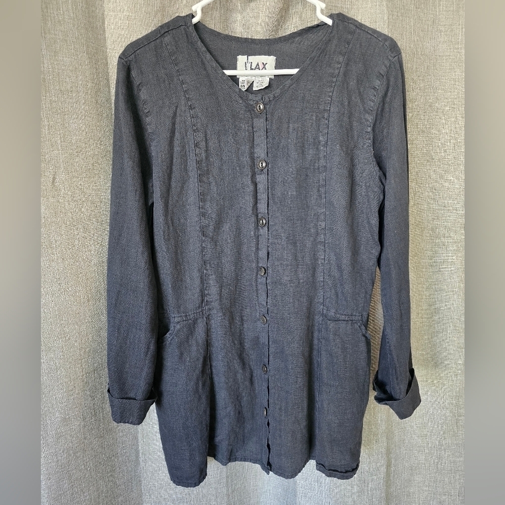 FLAX  100% Linen Button Down Blouse Top Size Small Womens
